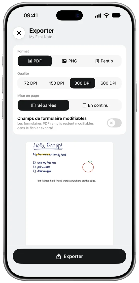 Exporter en PDF ou en image
